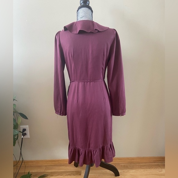 ANTHROPOLGIE mo:vint Tencel Plum Purple Ruffle Wrap Dress Size Small - Picture 13 of 16
